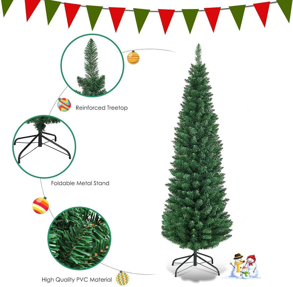 HAPPYGRILL 6FT Pencil Christmas Tree Slim Xmas Tree for Home Outdoor Decorati...