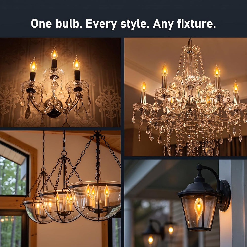 E12 Flickering Flame Light Bulbs, Realistic Candle Effect, 2 Modes