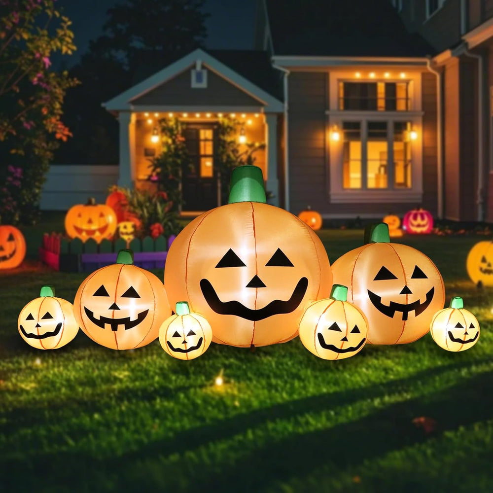 8.7 FT Long Halloween Inflatable Pumpkins, 7 Cute Patch with Built-in LEDs, O...
