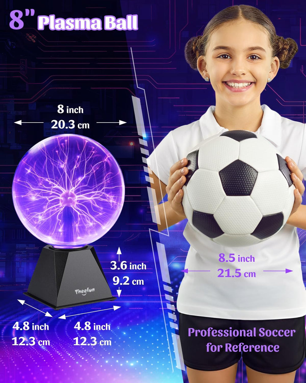 Theefun Plasma Ball 8 Inch Plasma Lamp Touch & Sound Sensitive Plasma Globe