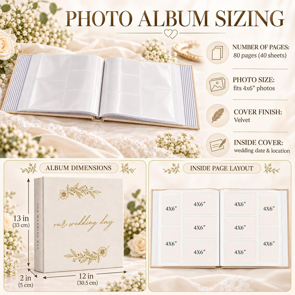 Wedding Photo Album,White Wedding Scrapbook with 400 Pockets for Horizontal &...