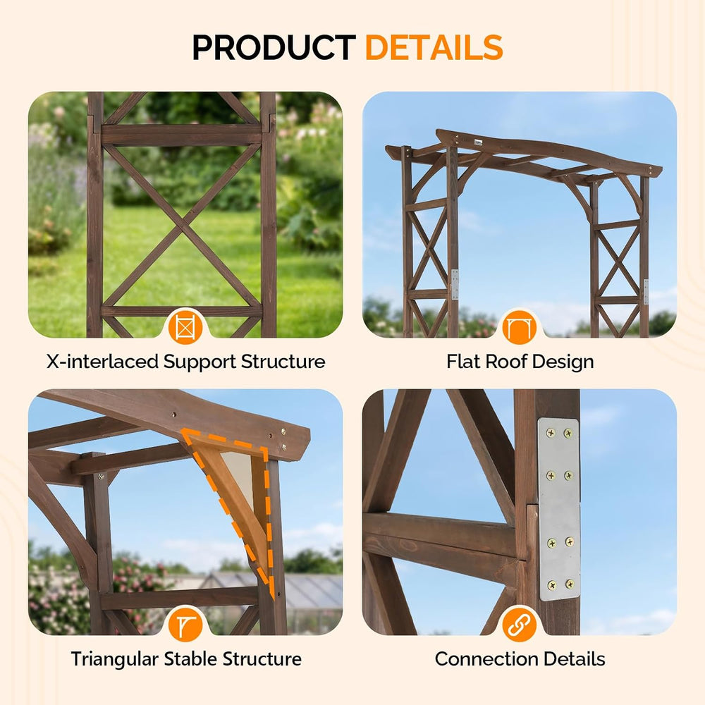 VINGLI Wooden Garden Arbor, Wedding Arch, 6.6ft Arch Backdrop Stand for Cerem...