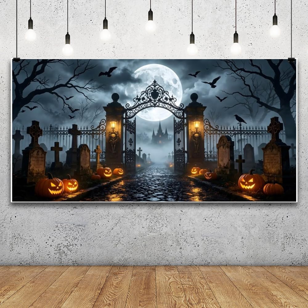 20x10ft Horror Castle Iron Gate Scary Full Moon of Night Backdrop