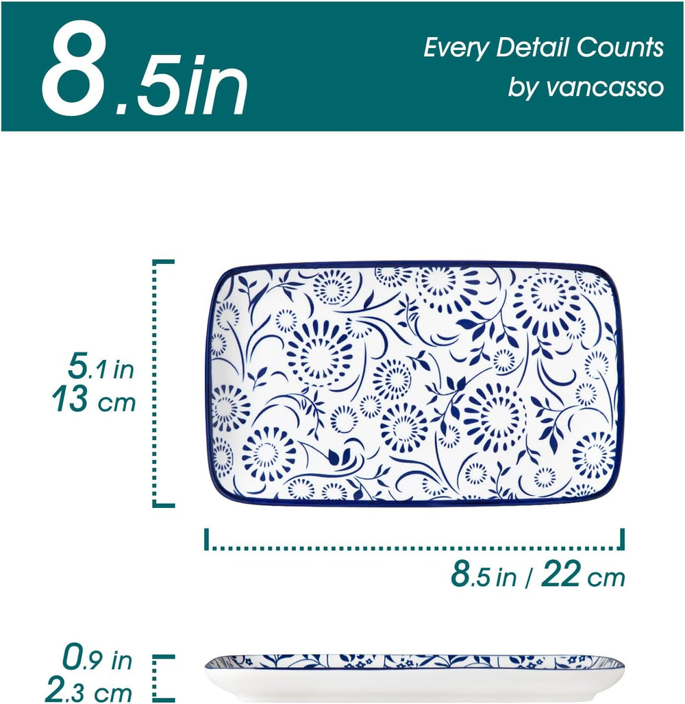 vancasso Selene Rectangular Salad Plates 8.5"x5.1"Inch, Set of 6