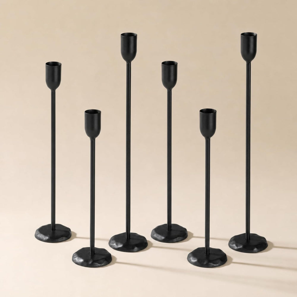 Black Candlestick Holders Set of 6 - Black Iron Candle Holders for Christmas,...