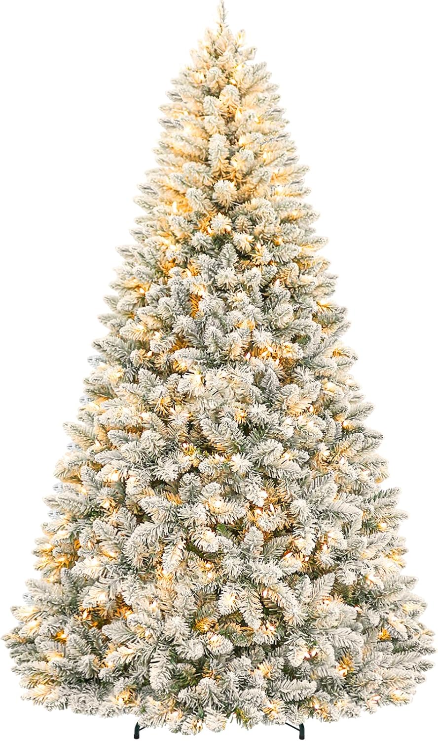 Hykolity 7.5 ft Snow Flocked Christmas Tree, Artificial Christmas Tree wih 45...