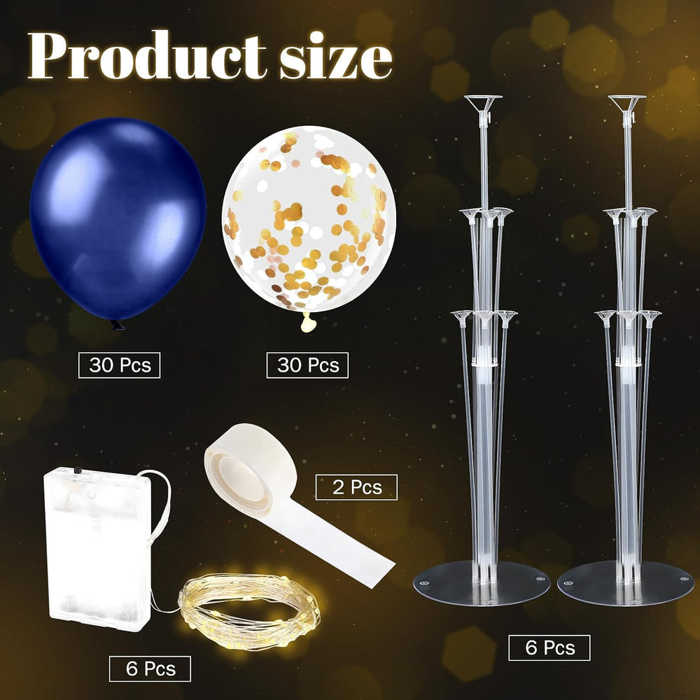 6 Sets 60 Pcs Lighted Balloons Centerpiece Table, Navy Blue