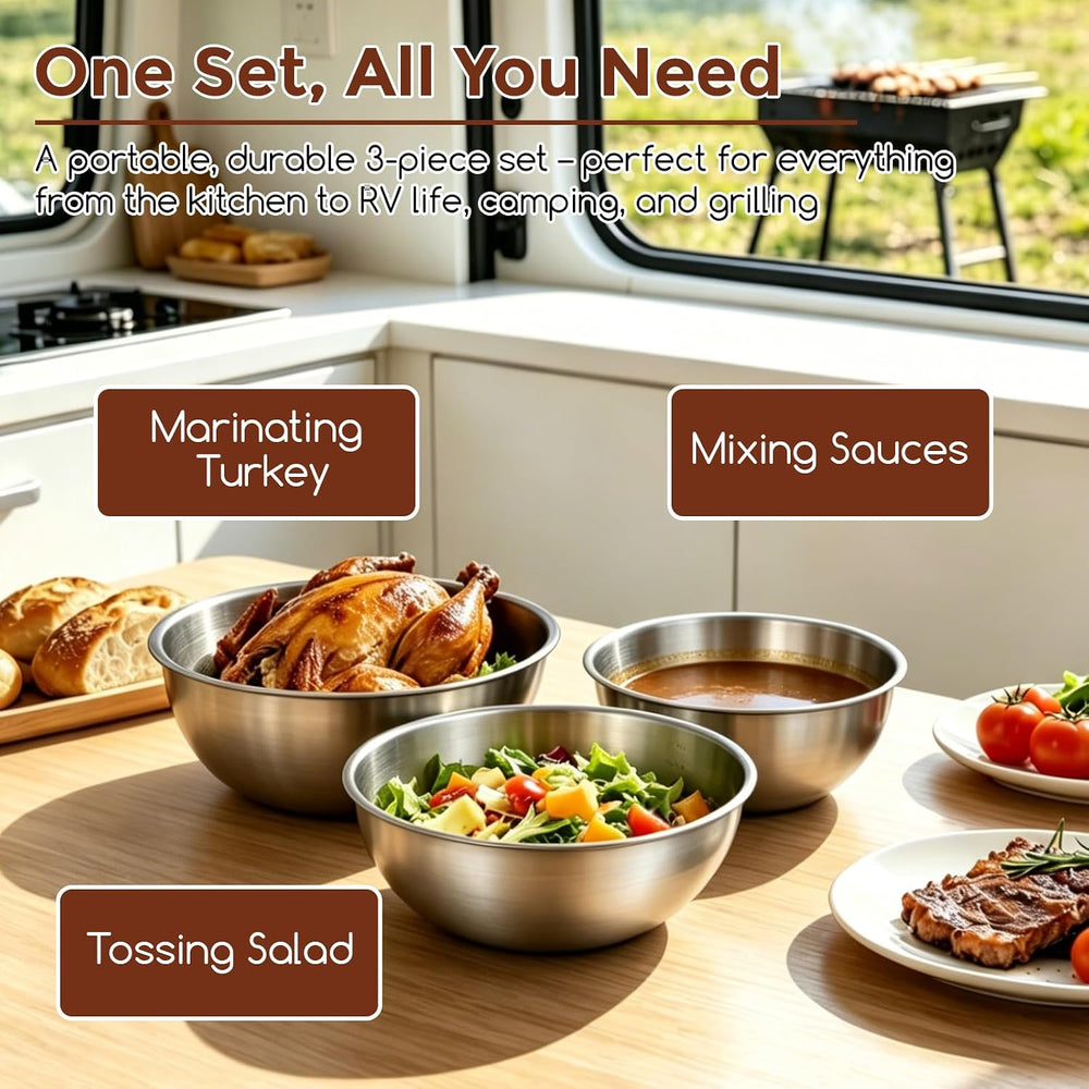 Gronivex Stainless Steel Mixing Bowls Set, 3-Piece (1.5, 2.2 & 3.4 Qt)