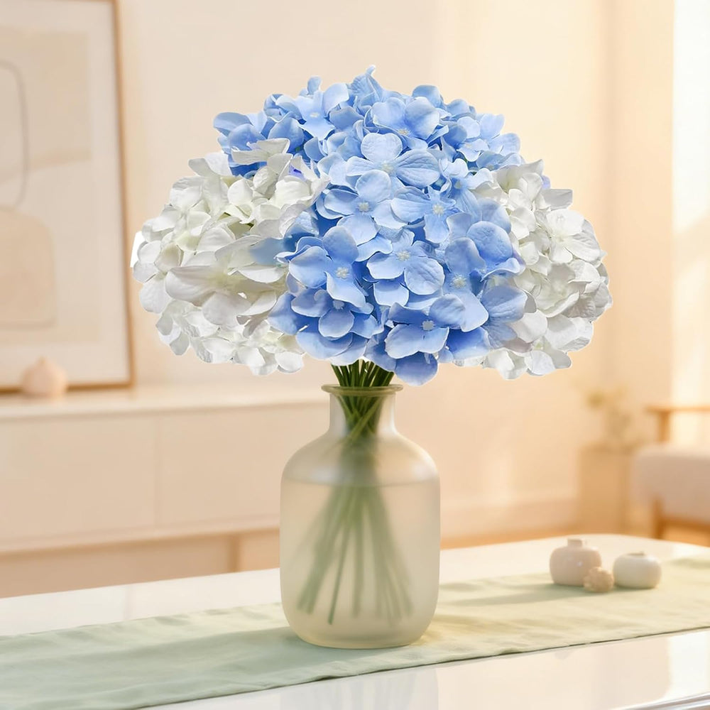 50 Pcs Faux White Blue Hydrangea Artificial Flowers Bulk Fake Flowers