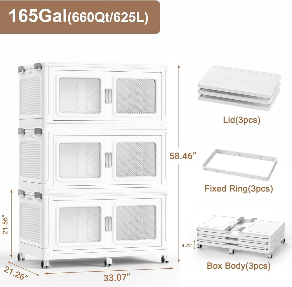 BROVIEW 660qt Extra Large Stackable Storage Bins with Lids White 3 Pack