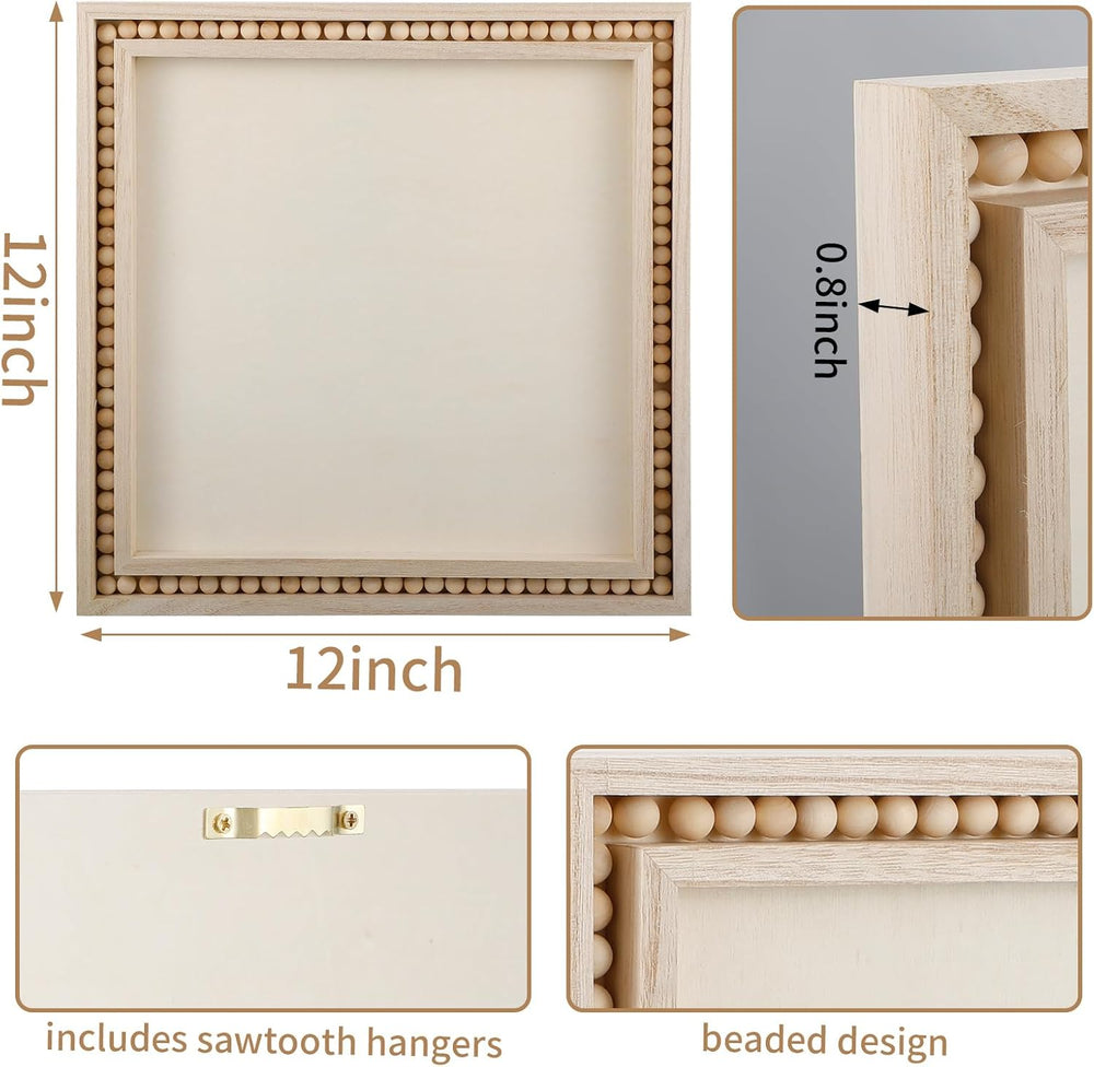 4 Pack Beaded Wood Panels Boho Style Wood Canvas Board, 12 x 12 Inch