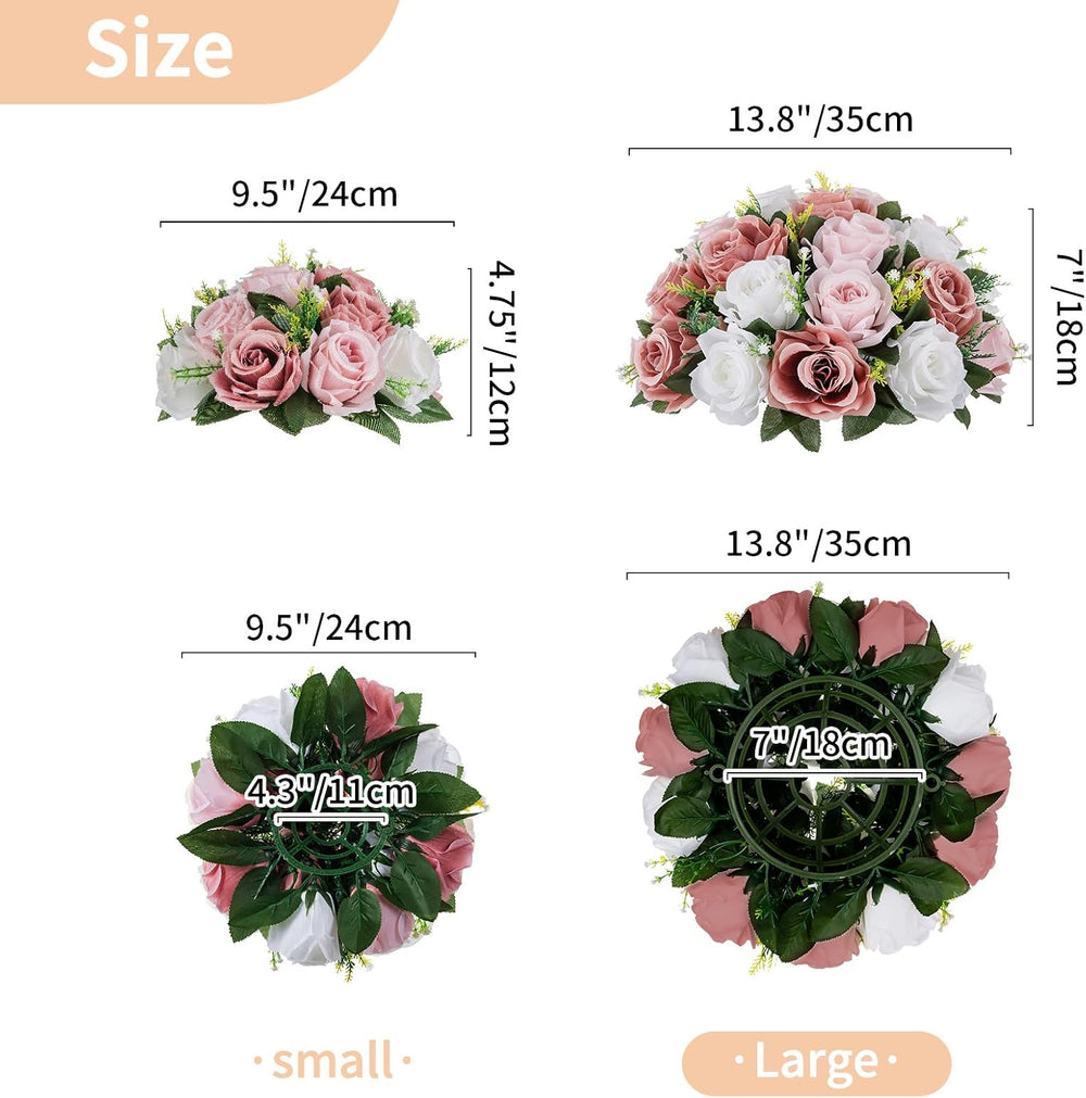 NUPTIO Large Artificial Flower Centerpieces: Dusty Rose & White Fake Balls