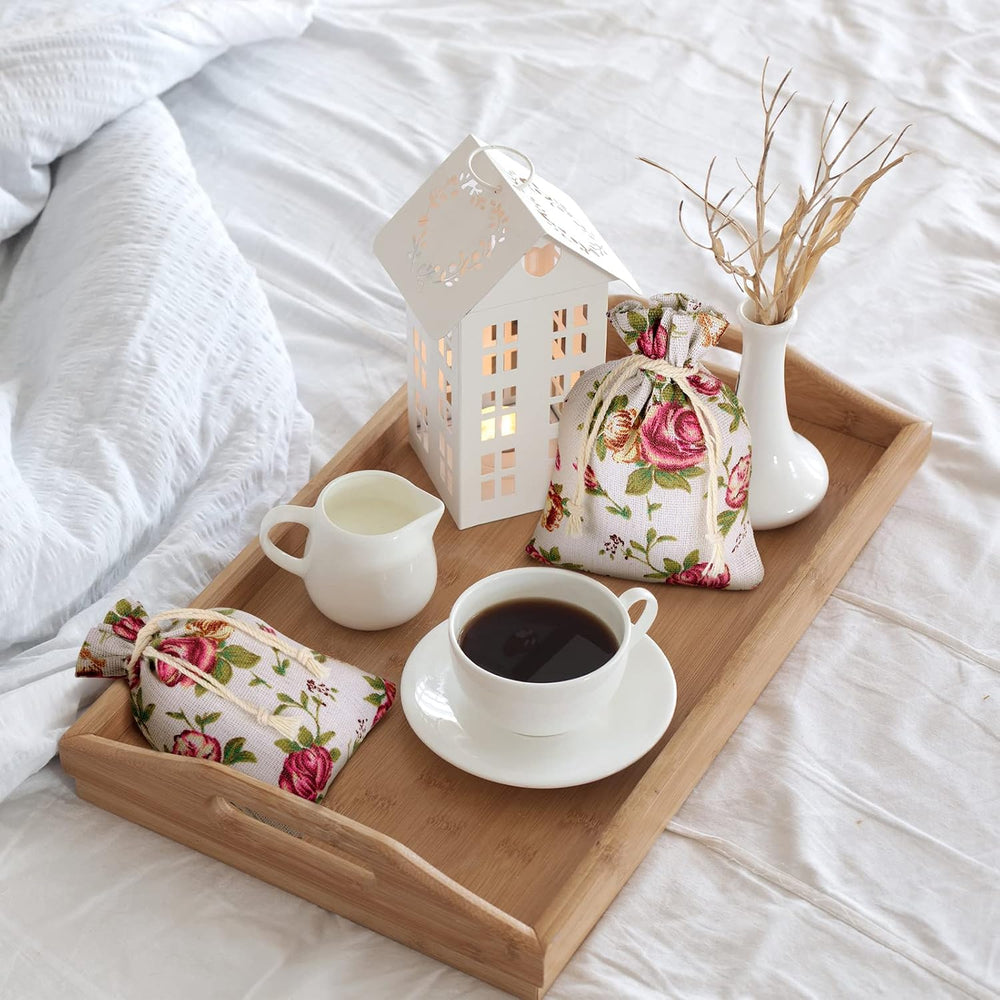 Pangda 100 Pcs Floral Burlap Drawstring Bags Small Rose Pouches for Jewelry