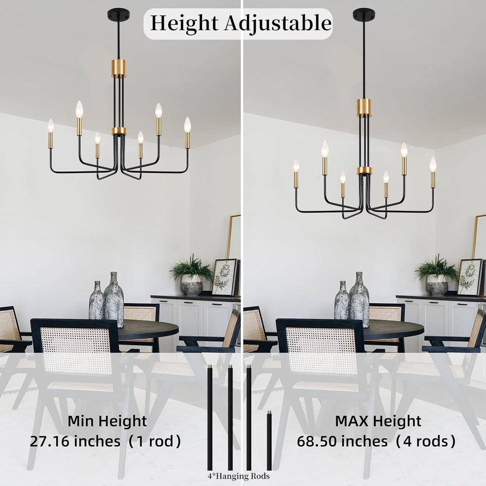 Modern Black and Gold Chandelier 6 Lights Farmhouse Light Fixtures