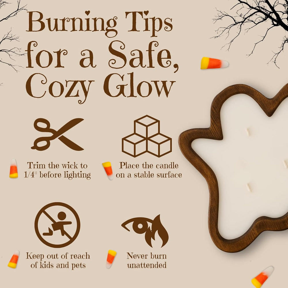 Dough Bowl Candle Co. Ghost Candles - 7x7x2in Halloween Candles, Wooden Fall ...
