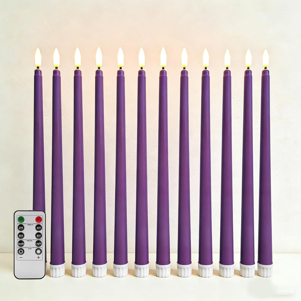 Purple Flameless Taper Candles LED Candlesticks with Remote Timer Set of 12