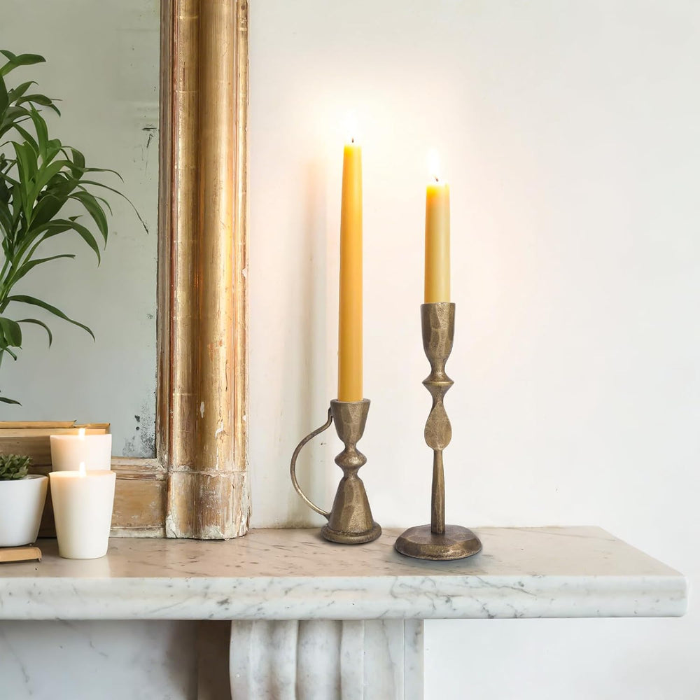Antique Brass Cast Iron Candle Holders Set of 2