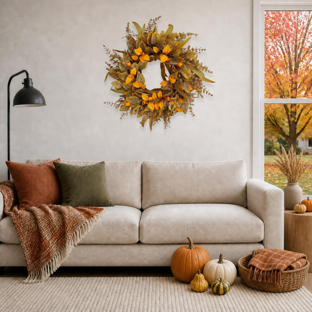 24 Inch Thanksgiving Wreaths for Front Door, Eucalyptus Fall Door Wreath