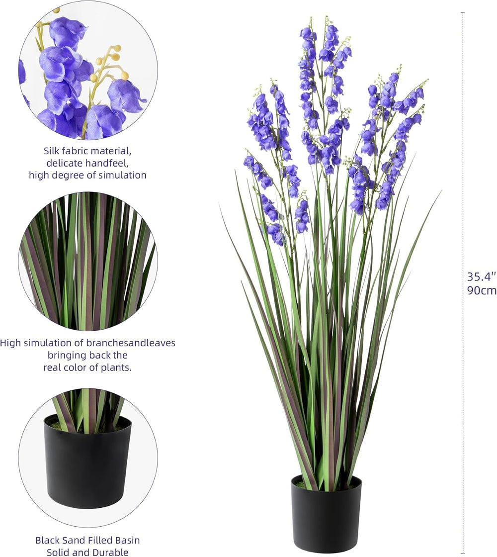 36-inch Artificial Grass Plant with Pot, Lavender Purple Artificial Flowers, ...