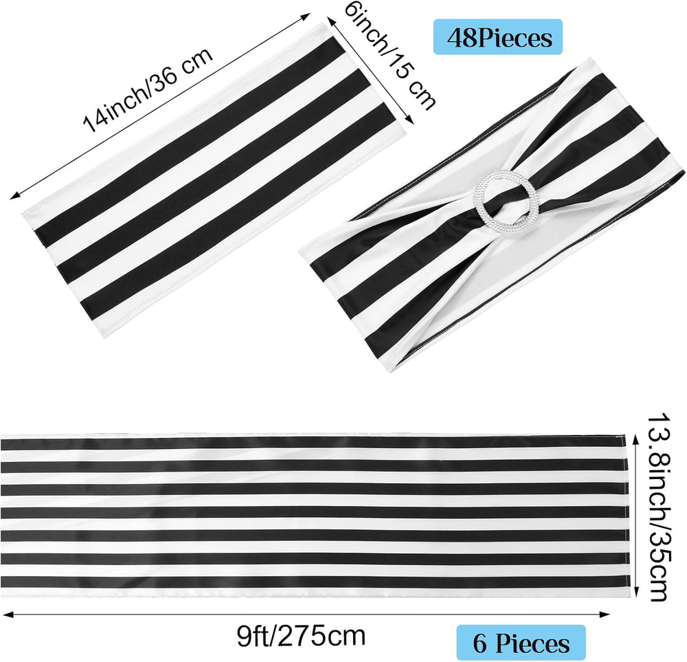 Newwiee 54 Pcs Chair Sash and Table Runner Black and White Striped