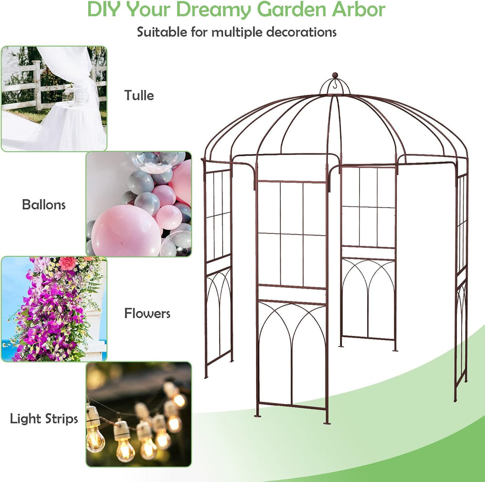 HAPPYGRILL 8.4 FT Birdcage Shape Garden Arbor with Trellis