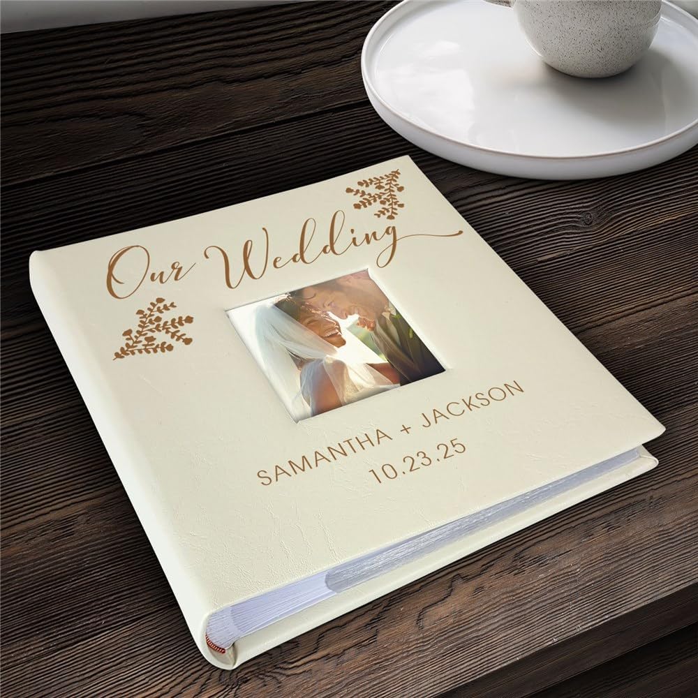 Personalized Wedding Photo Album, Custom Engraved Picture Album, Holds 200 4&...