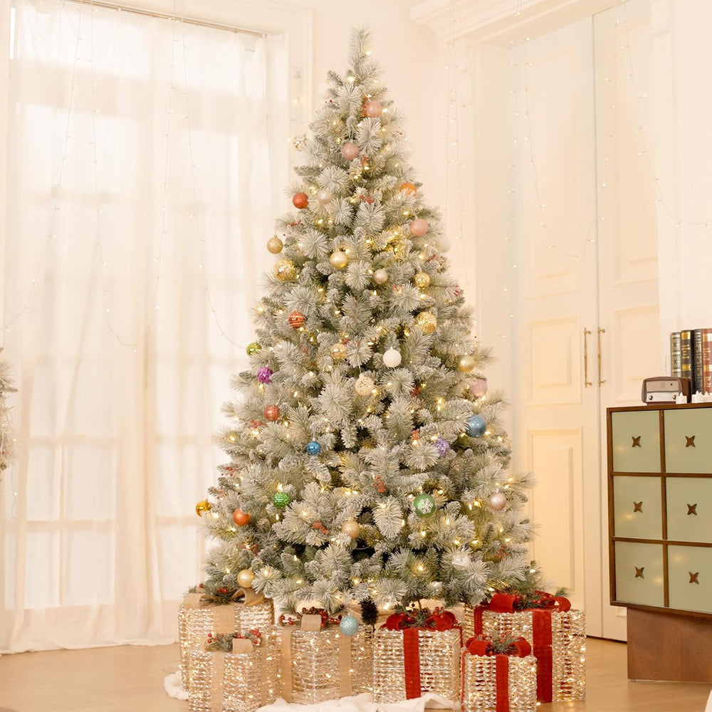 Hykolity 6 ft Prelit Snow Flocked Christmas Tree with 250 Warm White LED Ligh...