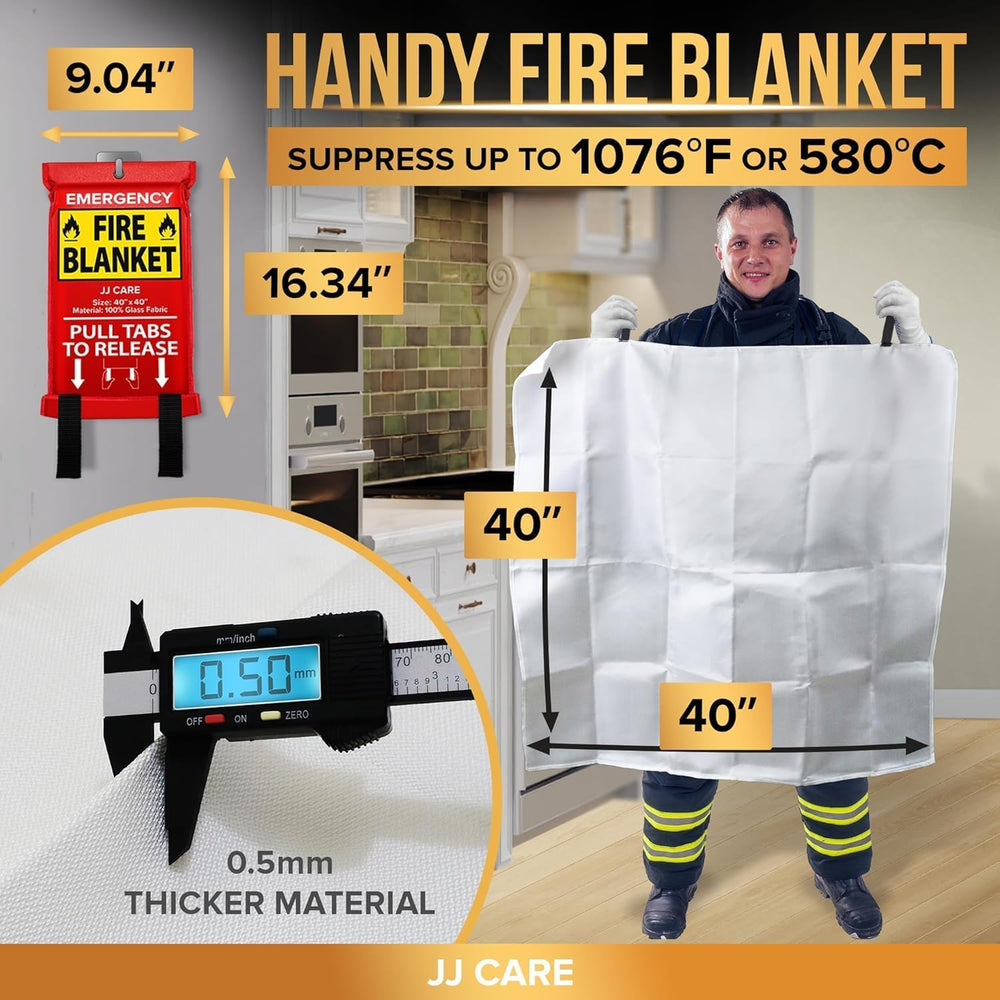 JJ CARE Fire Blanket – 5 Pack with Hooks, 40" x 40" Flame Retardant...