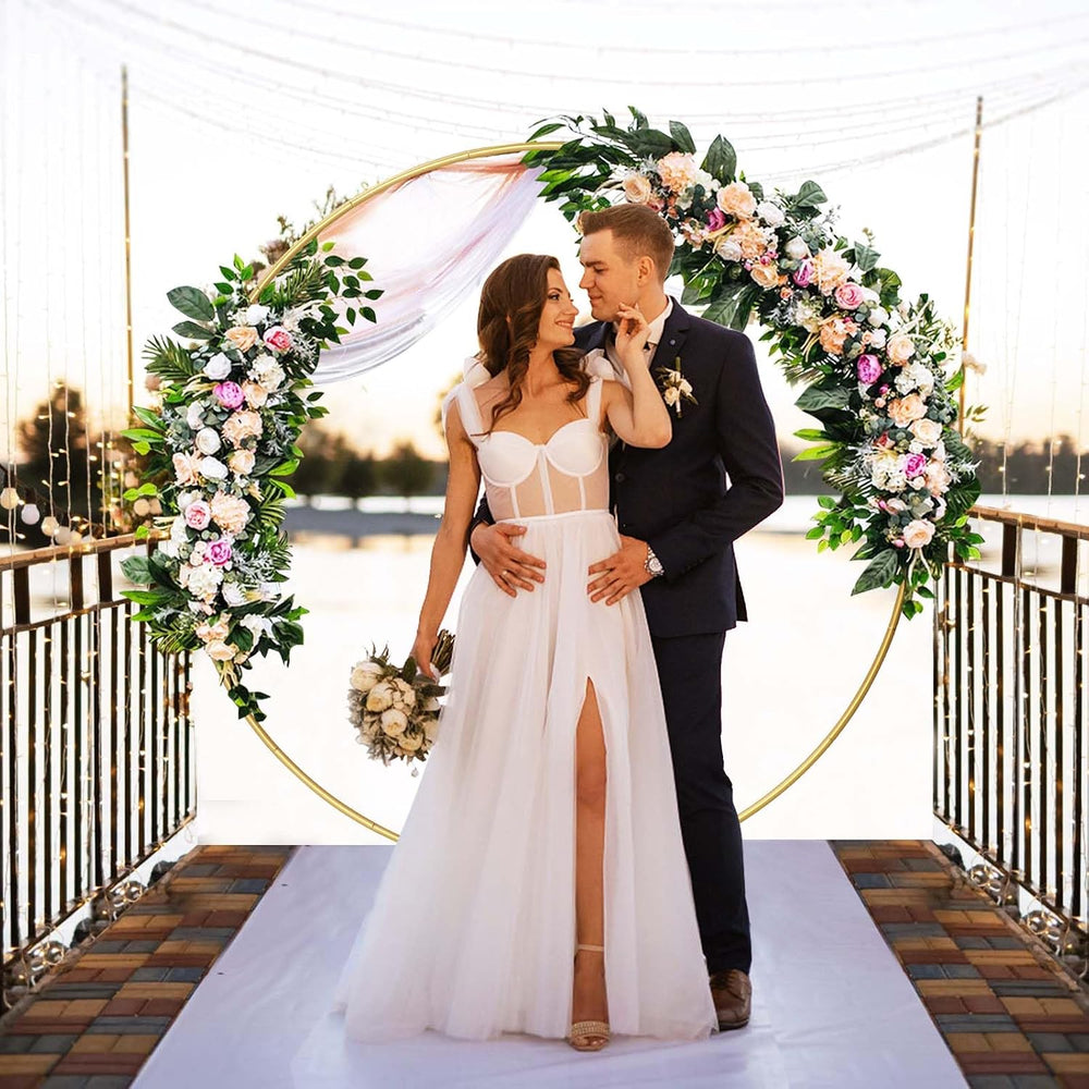 Round Backdrop Stand Circle Arch, 6.5ft Golden Metal Balloon Arch Kit for Par...