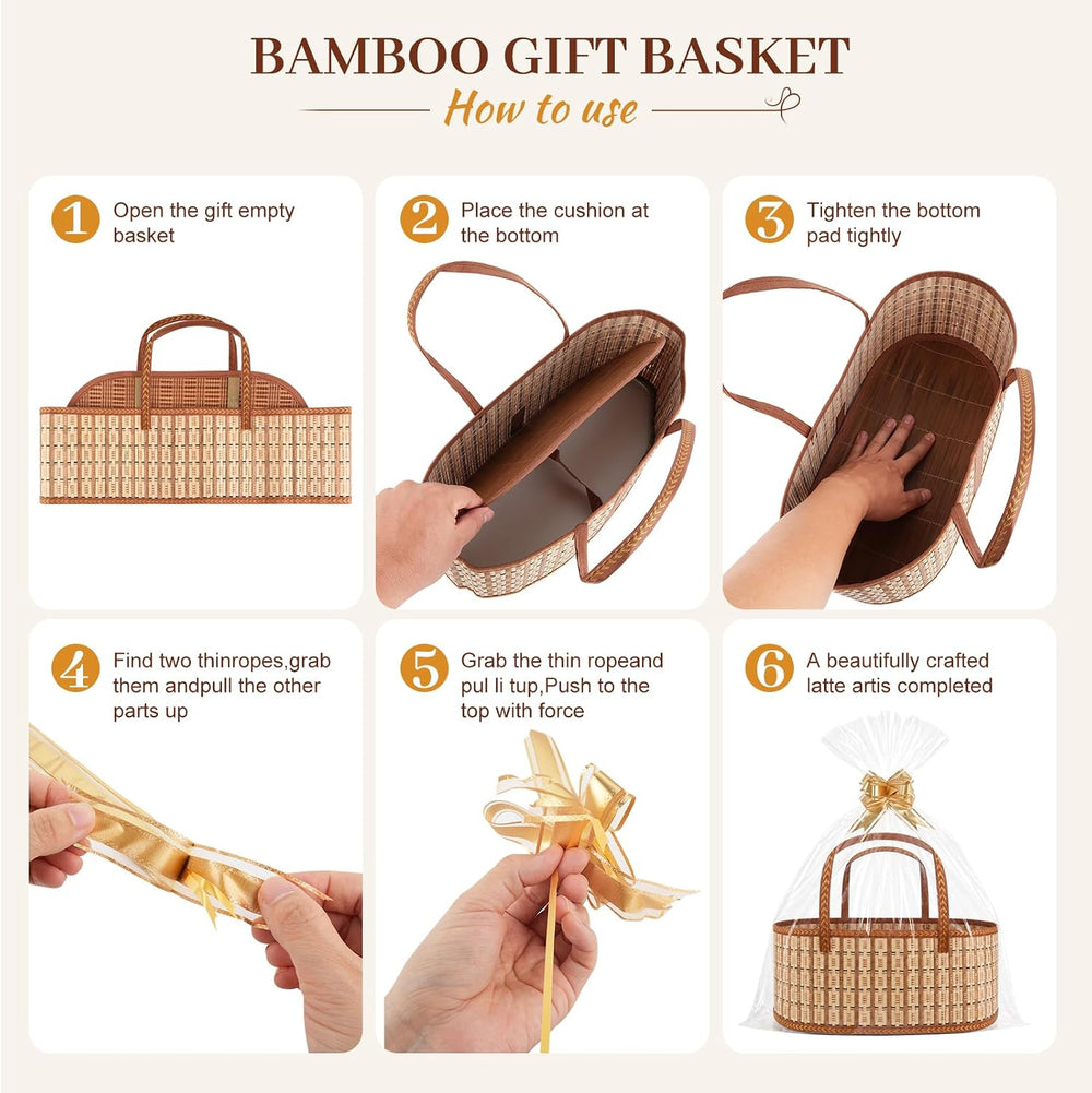 6 Set Baskets for Gifts Empty,Foldable Woven Basket for Gifts with Handles