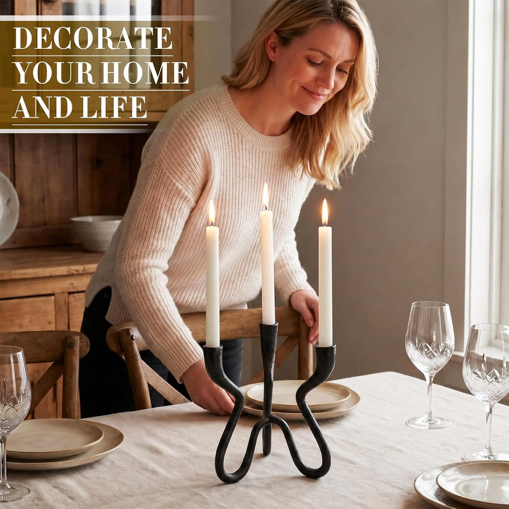Black Triple Candle Holder Cast Iron Candelabra