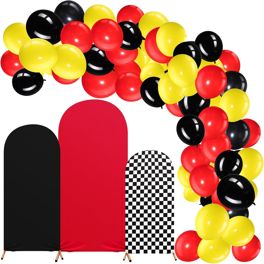3 Pcs Arch Backdrop Cover 118 Balloons Set, Racing Theme, Black