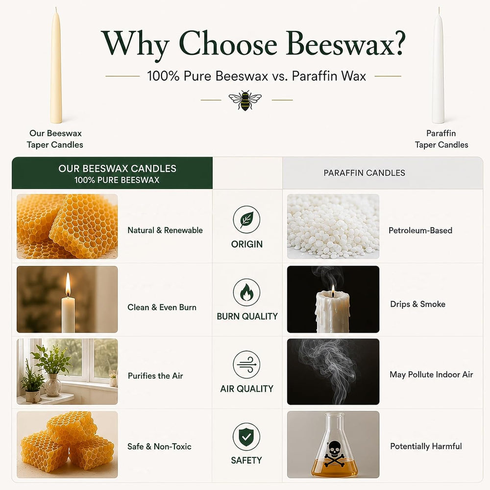 Beeswax Taper Candles 16 Packs, Unscented Ivory Candle Sticks