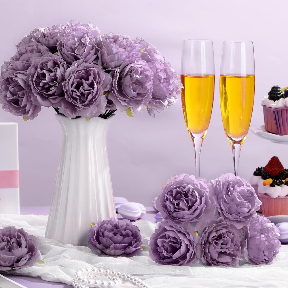 100 Pcs Long Stem Artificial Fake Roses Flowers, Purple