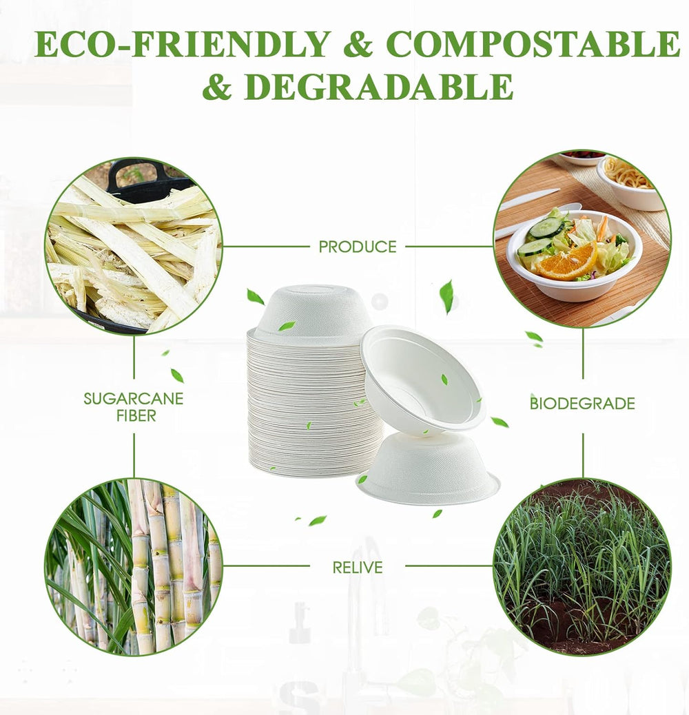 Vplus 500 Pack 12 OZ Compostable Paper Bowls, Bagasse Bowls Bulk,White