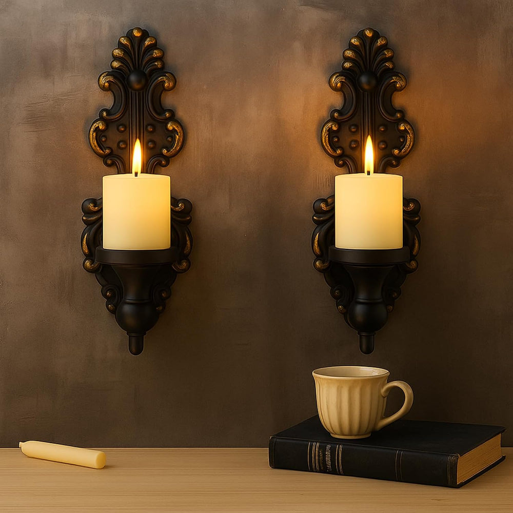 Ziliny Set of 2 Wall Sconce Candle Holder Black Gothic