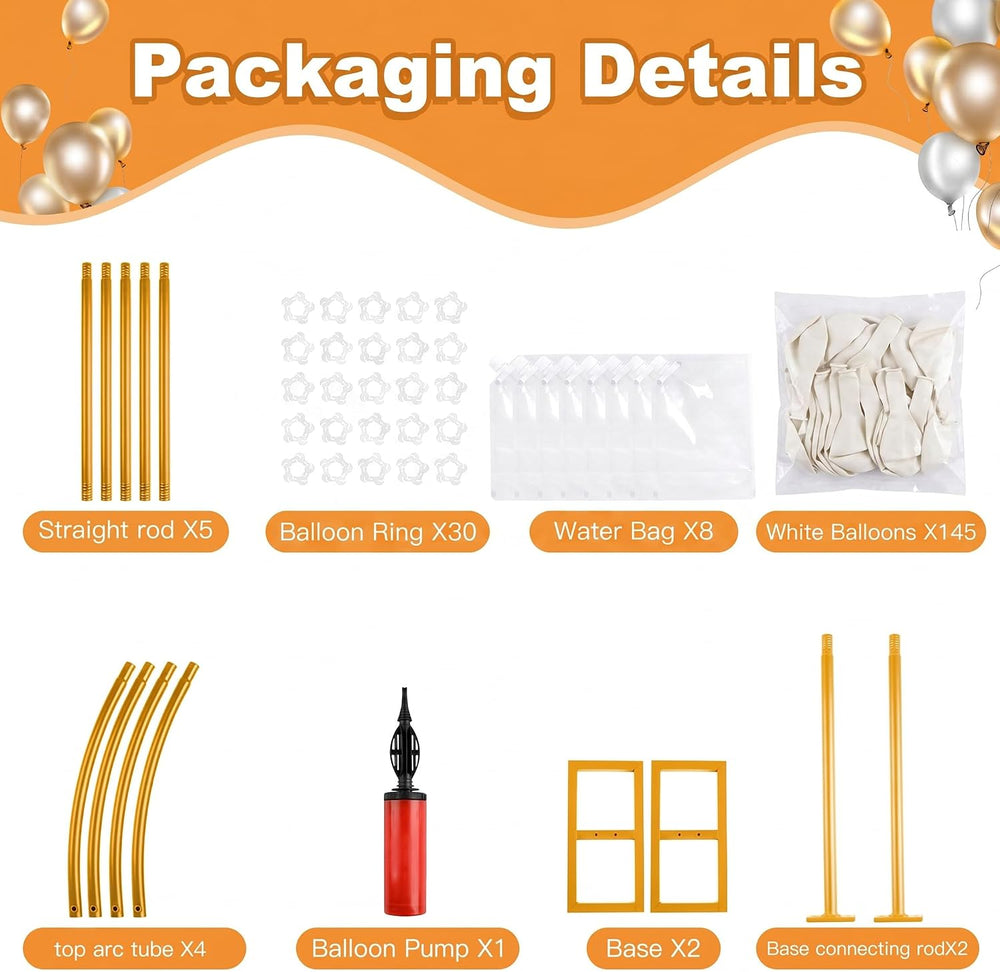 Balloon Arch Stand Kit Set with 145PCS Different Sizes White Balloons – Metal...