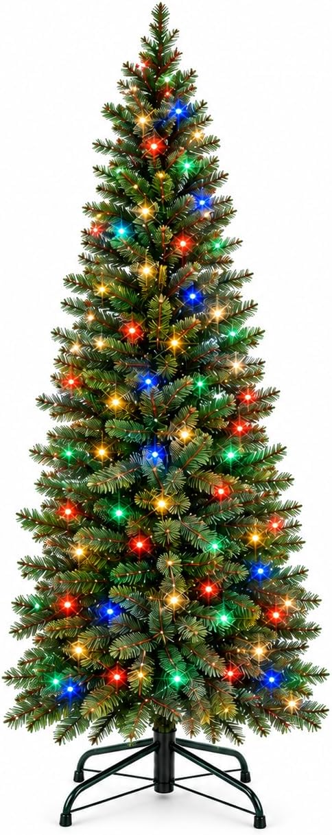 GarveeLife Hinged Artificial Prelit Christmas Tree 6ft, Dual-Color Lights
