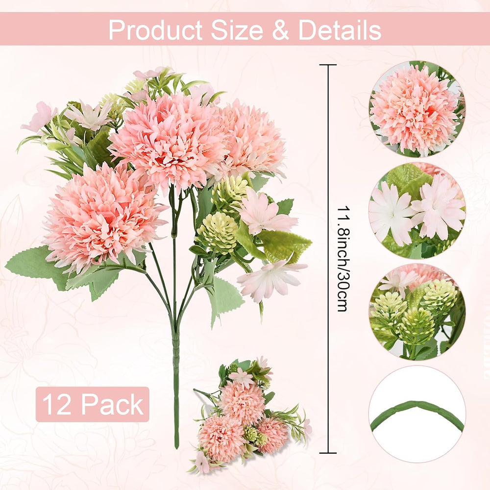 Light Pink Artificial Flowers 12 Bundles Silk Floral with Stems