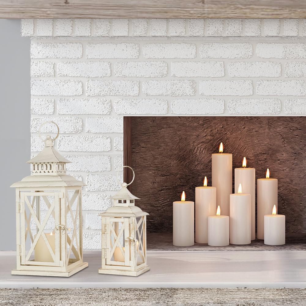 Lanterns Decorative Outdoor&Indoor, Set of 2 (14"&10") Beig...