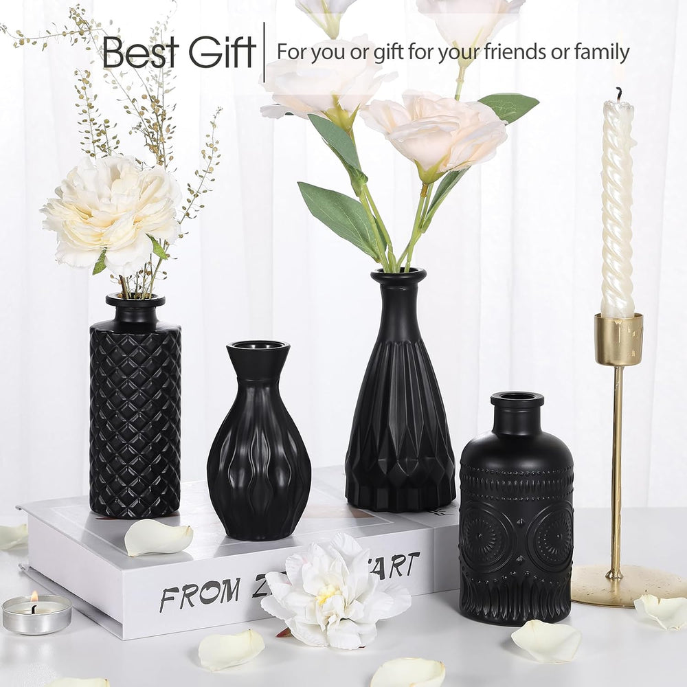 TBWIND 12 Pcs Black Glass Bud Vase Set, Small Vases for Flowers