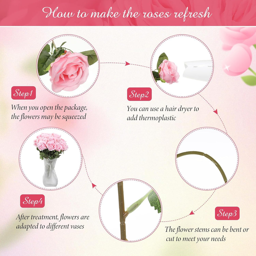 Lyrow 200 Pcs Artificial Roses Flowers Bulk, Fake Realistic Rose,Pink