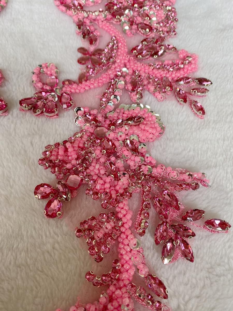 Handmade Rhinestones on Lace Applique Trim Sewing Beads Sequins Trim Patches ...
