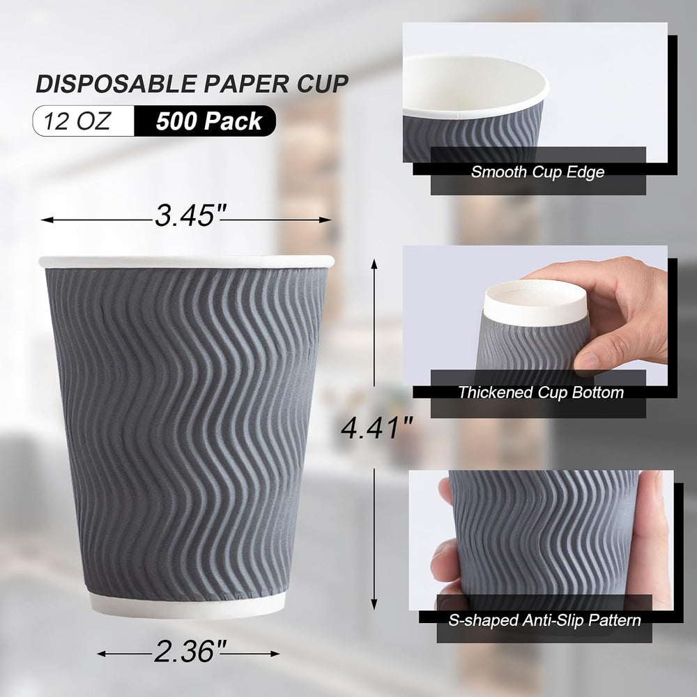 Lamosi 500 Count 12 oz Insulated Coffee Cups, Disposable Paper Cup No Lids