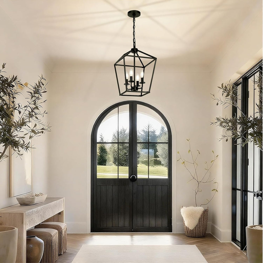 4 Light Chandelier, Industrial Ceiling Light Black Lantern Light Fixtures wit...