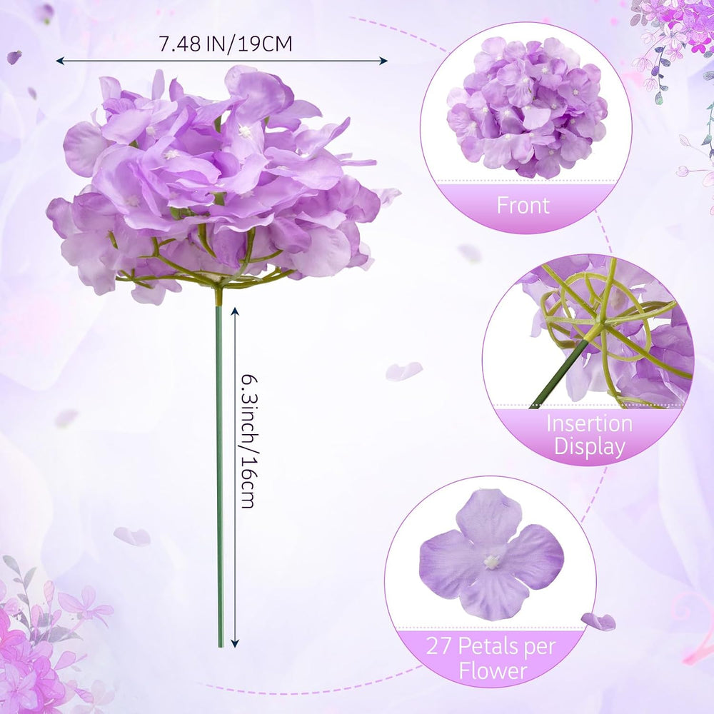 Tigeen 100 Pcs Lavender Hydrangea Artificial Flowers Bulk, 7.48 Inch