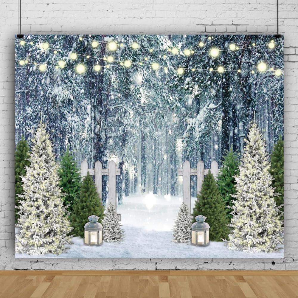 Winter Scene Backdrop 10x8ft Christmas Forest Snowfield Background for Photog...