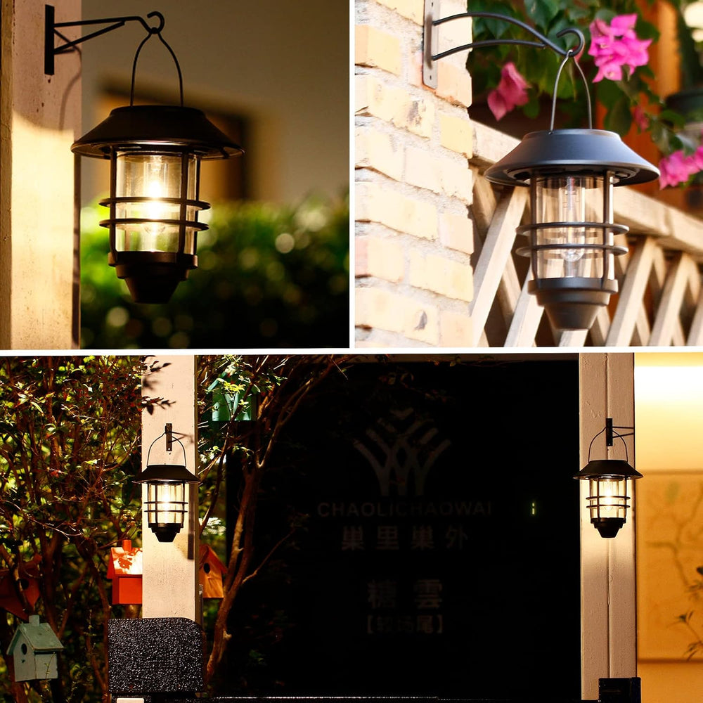 2 Pack Solar Lanterns Outdoor, Hanging Solar Lights for Outside Glass Metal w...