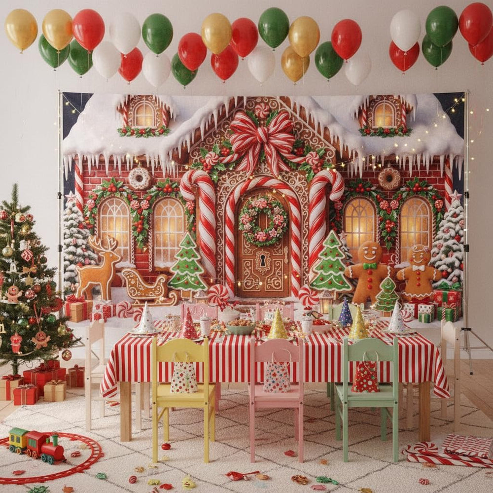 Christmas Gingerbread House Backdrop Banner Xmas Party Decor