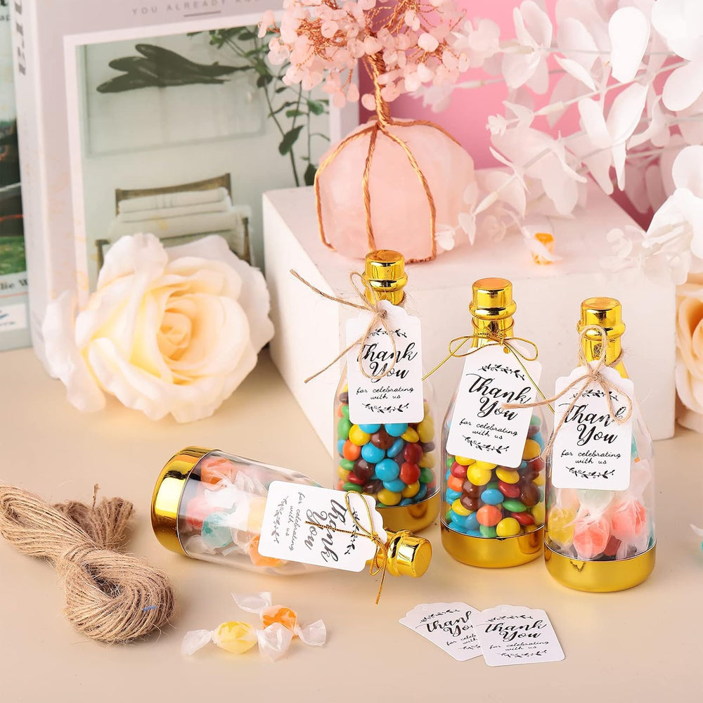 Gerrii 50 Pcs Mini Plastic Champagne Bottles Metallic Candy Container
